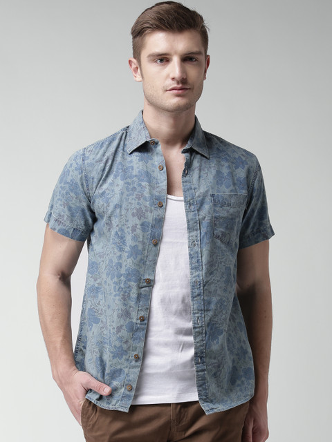 

Celio Blue Floral Print Denim Shirt