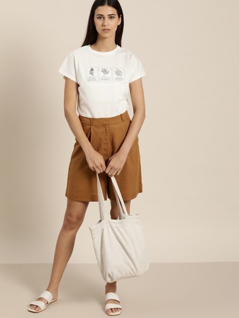 

ether Women White Pure Cotton Printed T-shirt