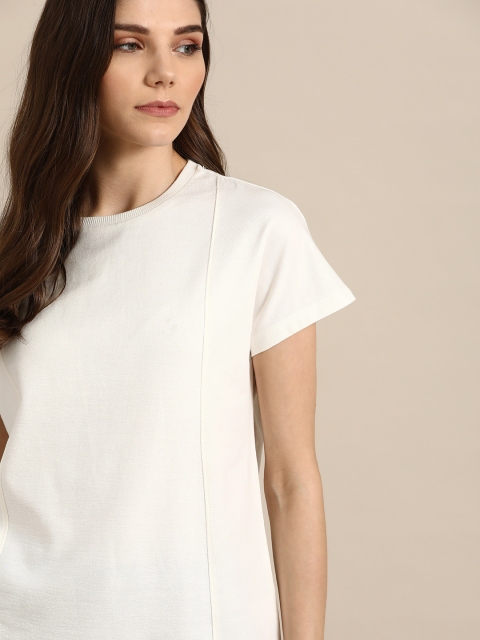 

ether Kora Collection Women White Sustainable Unbleached Fabric Solid Round Neck T-shirt