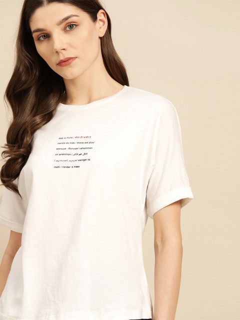 

ether Kora Collection Women White Sustainable Pure Cotton Printed Round Neck Pure Cotton T-shirt