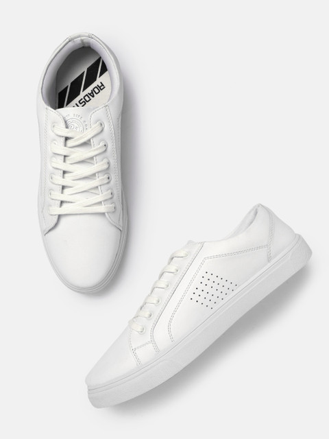 

The Roadster Lifestyle Co Men White Solid Perforated Detail Sneakers