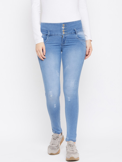 

Purple Feather Women Blue Skinny Fit High-Rise Low Distress Stretchable Jeans