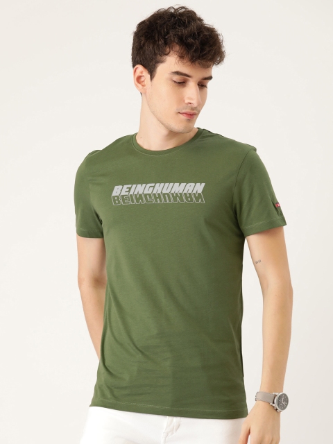 

Being Human Men Green Brand Logo Printed Pure Cotton T-shirt