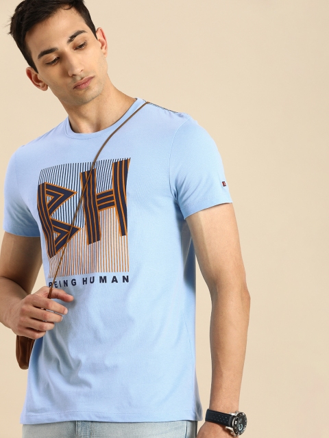

Being Human Men Blue Cotton Brand Logo Print Round Neck T-shirt
