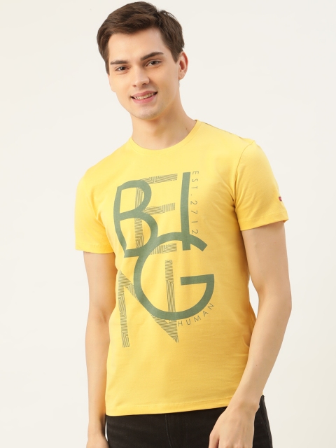 

Being Human Men Yellow Printed Round Neck Pure Cotton T-shirt