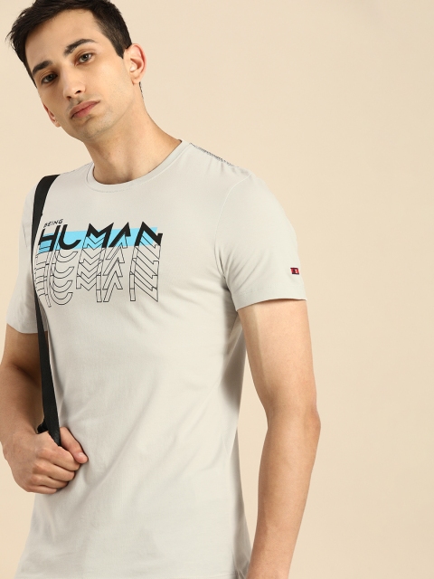 

Being Human Men Off-White Cotton Brand Logo Print Round Neck T-shirt