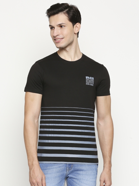 

Being Human Men Black & Grey Brand Logo Striped Pure Cotton T-shirt