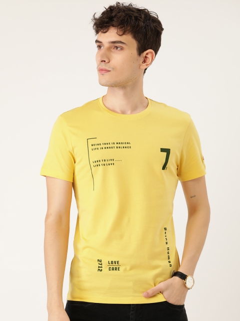 

Being Human Men Yellow Typography Printed Cotton T-shirt