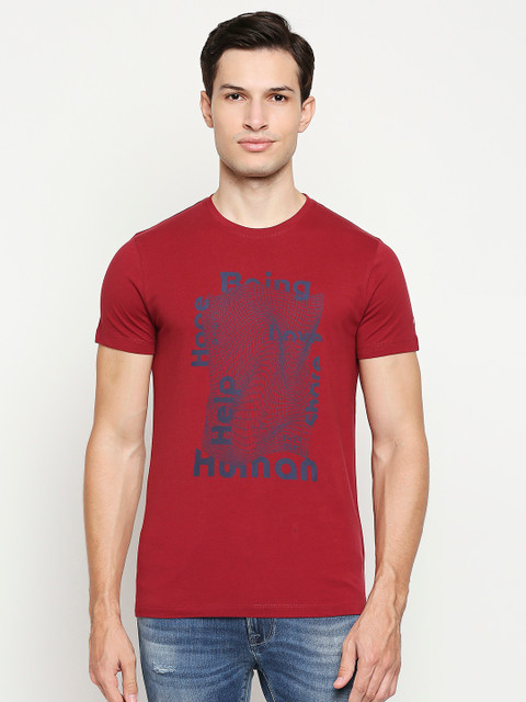 

Being Human Men Maroon & Navy Blue Brand Logo Printed Pure Cotton T-shirt