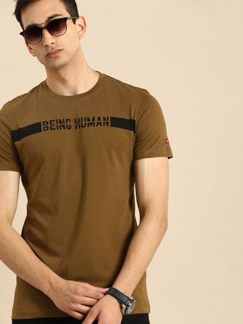 

Being Human Men Khaki Brown Printed Round Neck T-shirt