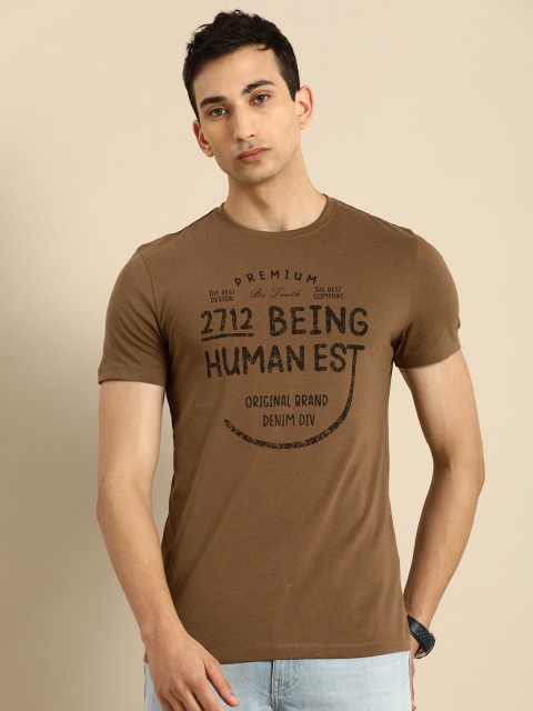 

Being Human Men Brown & Black Cotton Printed Round Neck T-shirt