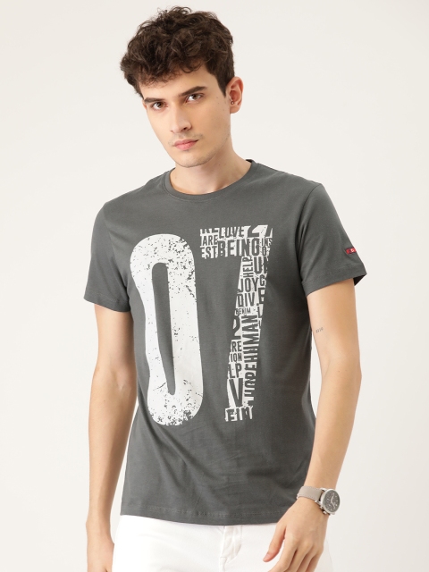 

Being Human Men Charcoal Grey & White Varsity Printed Pure Cotton T-shirt