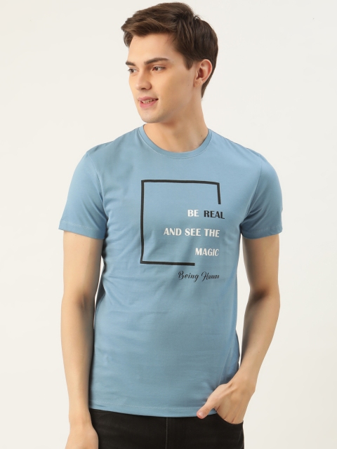 

Being Human Men Blue Printed Pure Cotton Round Neck T-shirt