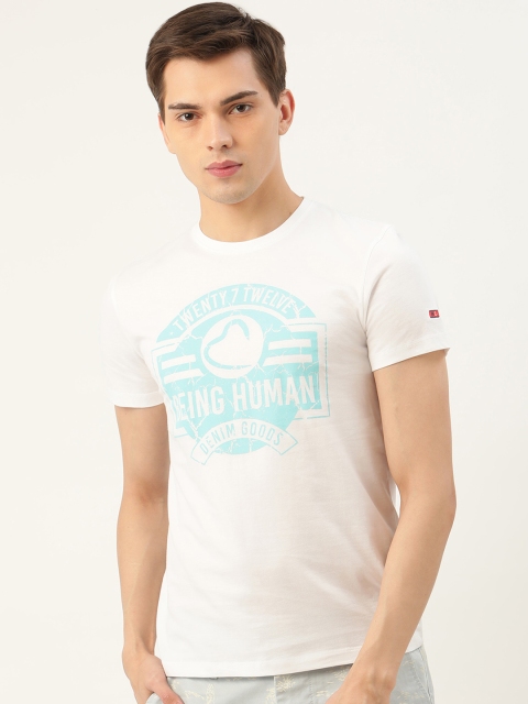 

Being Human Men White Printed Pure Cotton Round Neck T-shirt