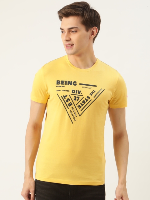 

Being Human Men Yellow Printed Pure Cotton Round Neck T-shirt