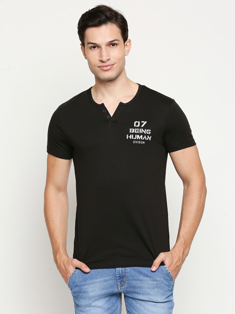 

Being Human Men Black & White Brand Logo Printed Pure Cotton T-shirt