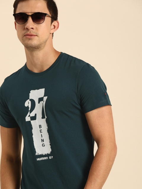 

Being Human Men Teal Blue Printed Round Neck T-shirt