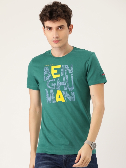 

Being Human Men Green & Blue Brand Logo Printed Pure Cotton T-shirt