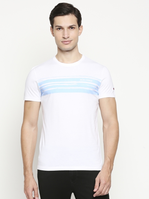 

Being Human Men White & Blue Striped Pure Cotton T-shirt