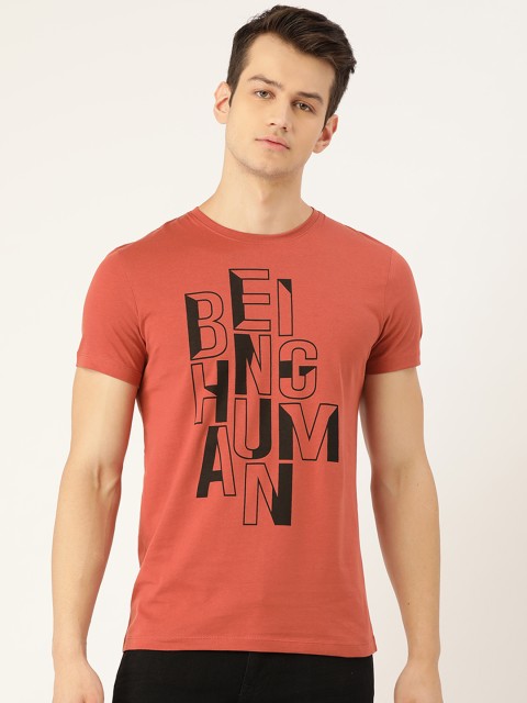 

Being Human Men Rust Brown & Black Pure Cotton Brand Logo Print T-shirt