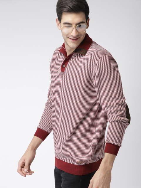 

Mast & Harbour Maroon & White Striped Sweater