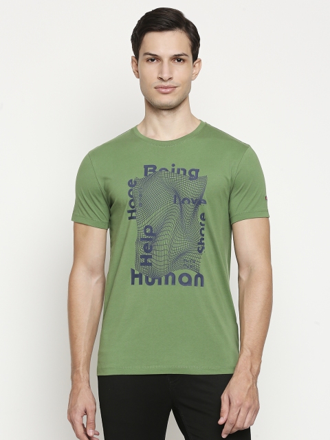 

Being Human Men Green & Navy Blue Brand Logo Printed Pure Cotton T-shirt