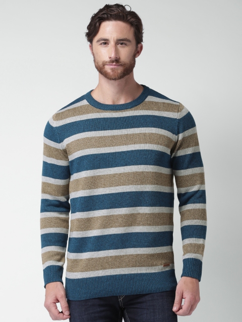 

Mast & Harbour Teal Blue & Grey Striped Sweater