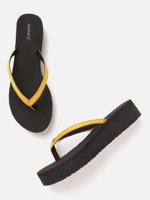 

DressBerry Women Mustard Yellow Solid Handcrafted Flip-Flops