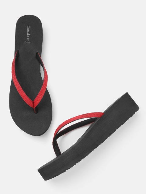 

DressBerry Women Red & Black Solid Heeled Thong Flip-Flops