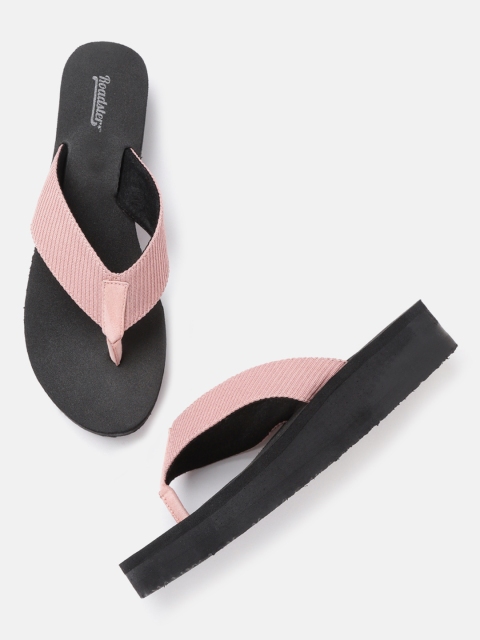 

The Roadster Lifestyle Co Women Peach-Coloured Self Striped Flip-Flops