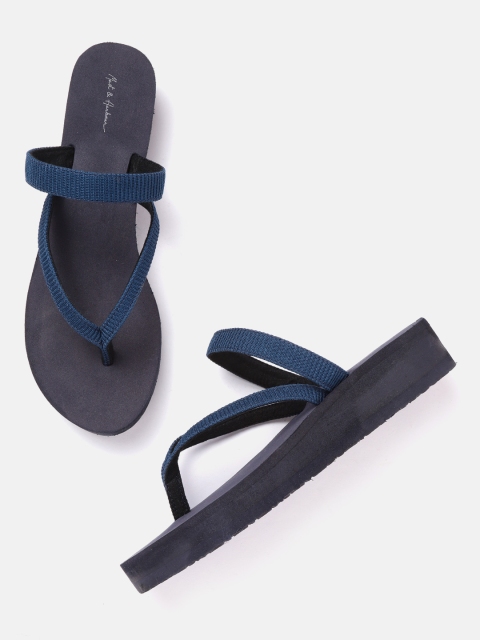 

Mast & Harbour Women Navy Blue Self-Striped Flip-Flops