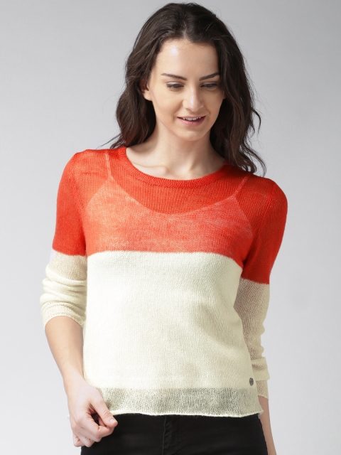 

Mast & Harbour Coral Red & White Colourblocked Top