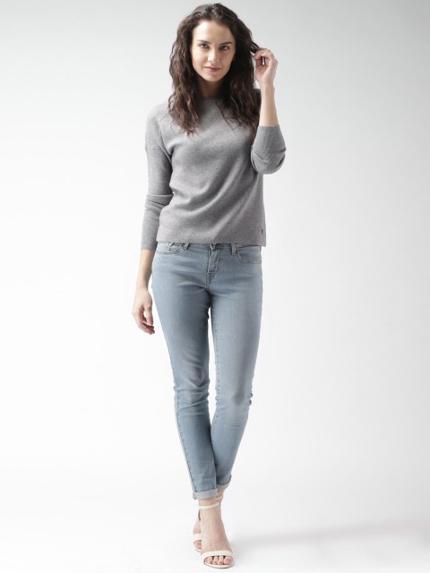 

Mast & Harbour Women Grey Sweater, Khaki