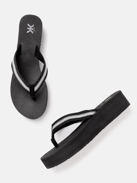 

Kook N Keech Women Black & Silver-Toned Woven Design Flip Flops