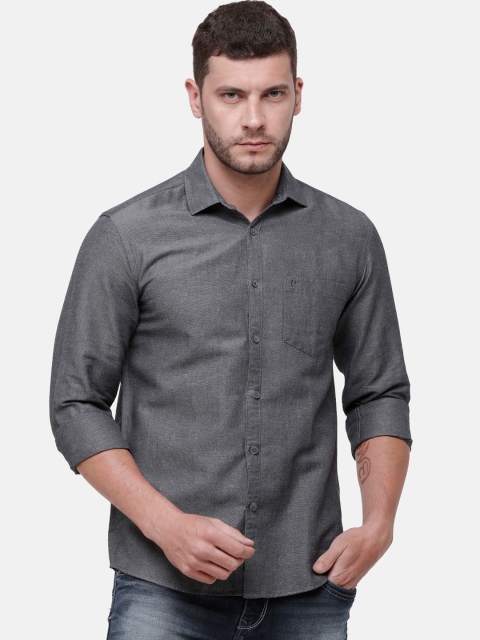 

CAVALLO by Linen Club Men Cotton Linen Charcoal Regular Fit Solid Casual Shirt
