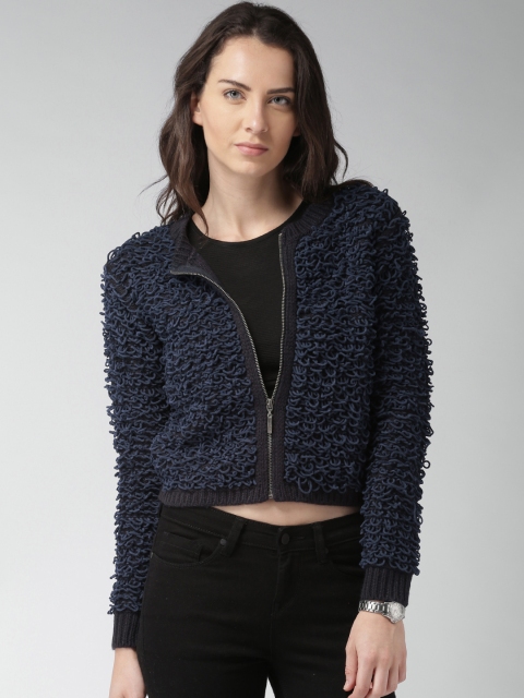 

Mast & Harbour Navy Blue Self Design Crop Cardigan