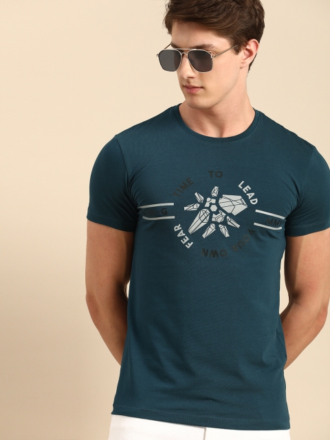 

Being Human Clothing Men Teal Blue Printed Round Neck T-shirt