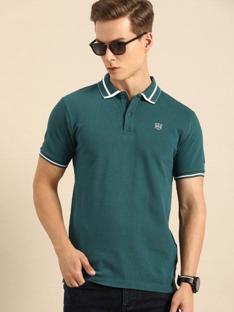 

Being Human Clothing Men Teal Green Solid Polo Collar Pure Cotton T-shirt