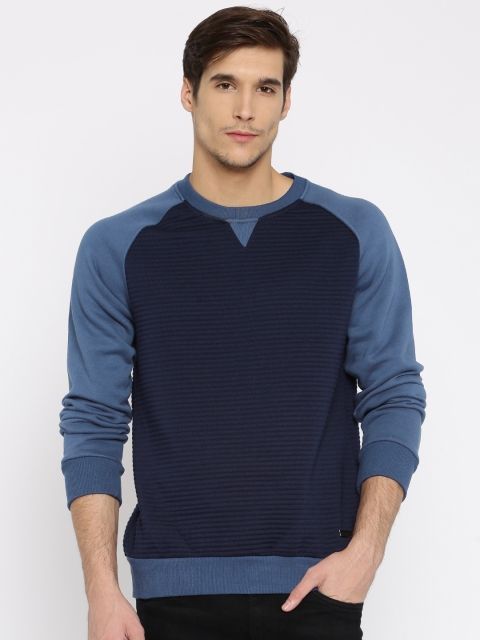 

Mast & Harbour Men Navy Blue Colourblocked Pullover Sweatshirt