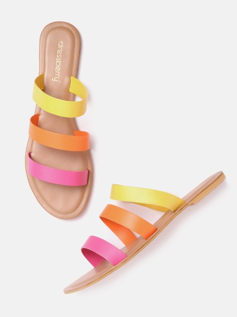 

DressBerry Women Pink & Orange Colourblocked Open Toe Flats