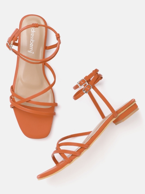 

DressBerry Women Orange Solid Mid-Top Strappy Open Toe Flats