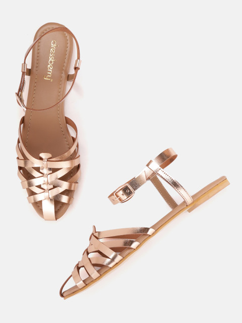 

DressBerry Women Rose Gold-Toned Solid Criss-Cross Strap Flats