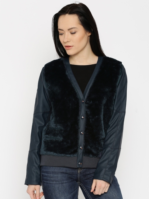 

Mast & Harbour Navy Faux Fur Bomber Jacket, Navy blue