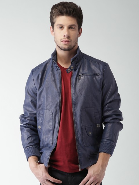 

Mast & Harbour Navy Faux Leather Bomber Jacket, Navy blue