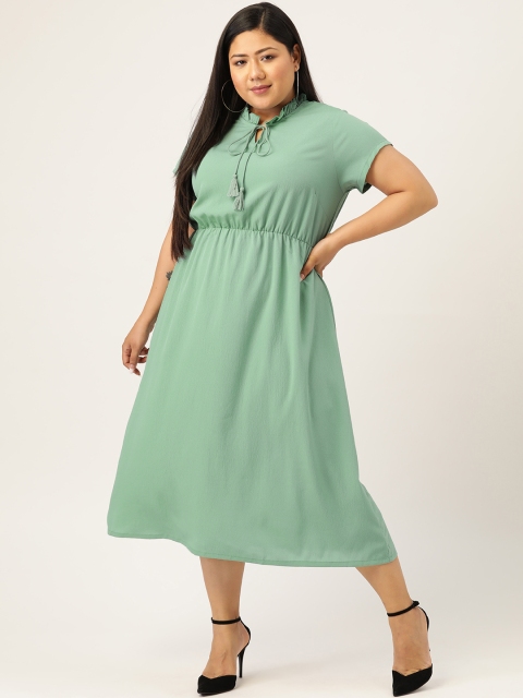 

MELON Plus Size Women Green Solid A-Line Dress