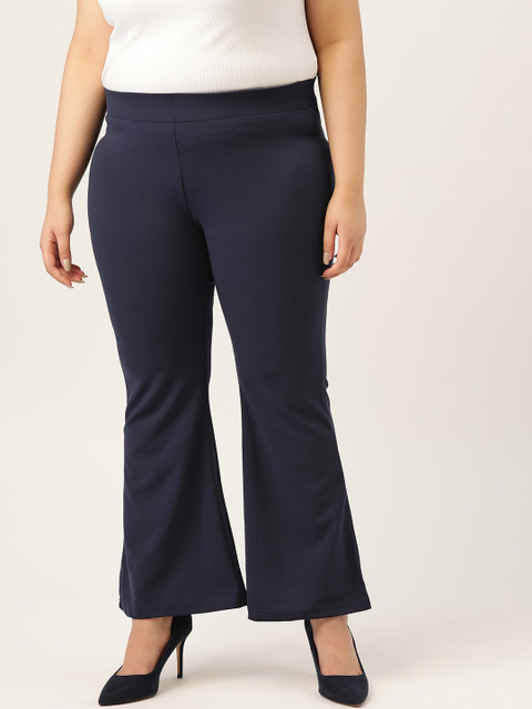 

MELON Women Plus Size Navy Blue Flared Solid Trousers