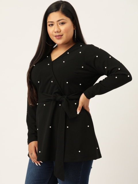 

Melon Plus Size Black Beaded Wrap Top