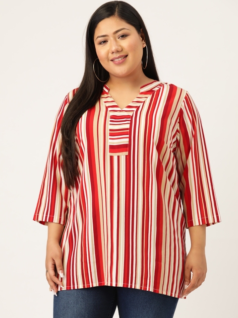 

Melon Plus Size Red & Beige Striped Regular Top