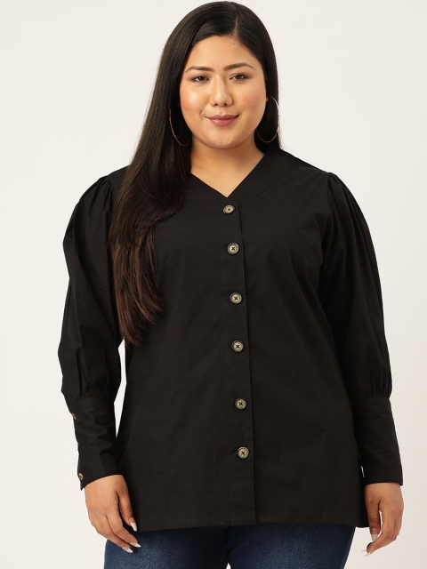 

Melon Plus Size Black Pure Cotton Shirt Style Top