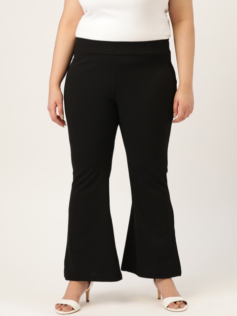 

MELON Women Plus Size Black Flared Solid Bootcut Trousers